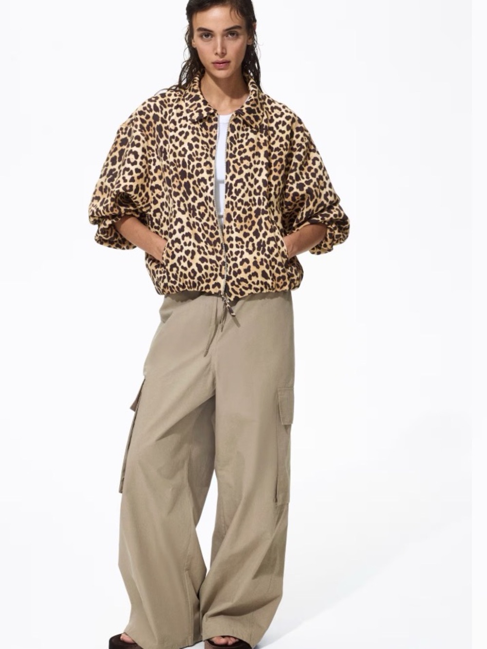 H&M Leopard Print Bomber Jacket - Tan & Black